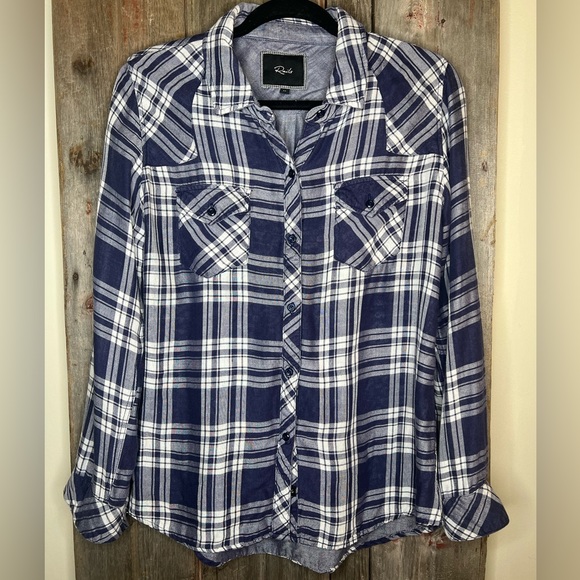 Rails Kendra Plaid Flannel Button Front Shirt Chambray Lined in Indigo sz M - Picture 14 of 14